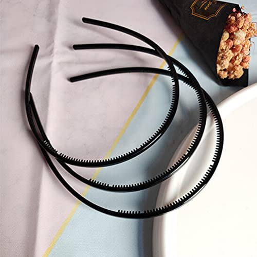4 pcs Plastic Headband, Black Headbands Thin Teeth Skinny Hairbands, Soft Non Slip Outdoor Sports Hair Bands for Mens Women's Girls (8mm Wide) - Image 5