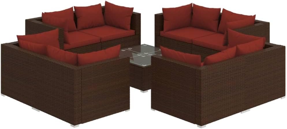 vidaXL Patio Lounge Set 9 Piece, Patio Furniture Set for Outdoor Garden, Sectional Sofa with Cushions, Middle Sofa, Poly Rattan Brown