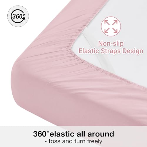 Image of Softan Microfiber Queen Sheet Set with Non-Slip Corner Straps, Pink | 15 inch Deep Pocket Fitted Bed Sheets, Double Brushed Microfiber, Cozy Sheets & Pillowcase for All Season