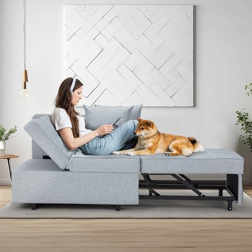 Image of MELLCOM 3-in-1 Chair Bed, Multi-Function Convertible Sleeper Single Sofa Bed with Adjustable Backrest, Pull Out Folding Chair for Living Room, Bedroom, Small Space,Light Grey