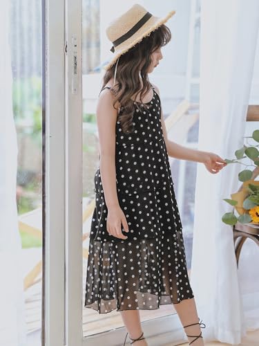 New 3-12Years Girls Polka Dot Tiered Cami Dress Flowy Midi Summer Cotton Lined Back Zip4