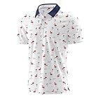 QIXING Summer Mens Golf Polo Shirts Moisture Wicking Printed Short Sleeve Quick Dry Polo T Shirts for Men Casual Golf Tops (White Flamingo&Cocos, L)