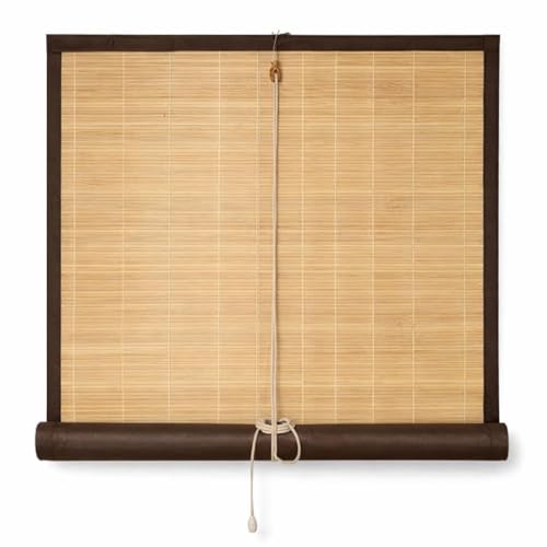 Image of BambooAura Natural Bamboo Roll-Up Window Shade Blind | Light Filtering Bamboo Chick Curtain | Eco-Friendly Sun Protection (4ft x 7ft - W x H) (Natural Beige with Dark Green Border, (4ft x6ft -W x H))
