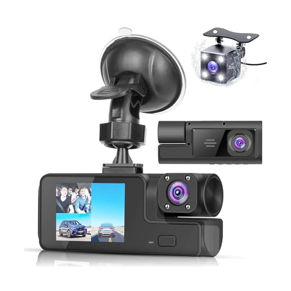 3 Channel Dash Cam Front and Rear, 1080P FHD WiFi Dash Camera for Cars Dash with App, Three Way Dash Cam with Night Vision, WDR, 170° Wide Angle, Loop Recording, Motion Detection, Support 128GB Max