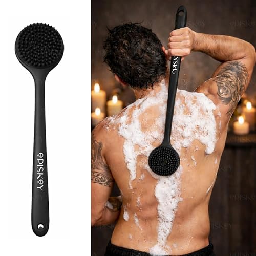 Image of Episkey Soft Silicone Back Scrubber Shower Bath Brush with Long Handle | Flexible Bristles for Smooth Skin | Exfoliating Brush | Body Scrubber for Women, Men & Boys| for Body Wash & Bathing