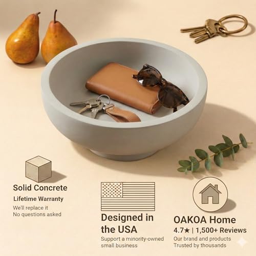 image for OAKOA Concrete Fruit Bowl for Kitchen Counter - Large Decorative Bowls