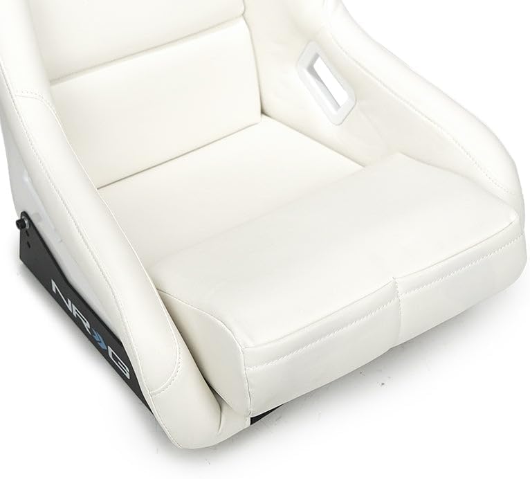 Miniatura 9 de NRG Innovations FRP-302WT-V Asiento universal de vinilo con respaldo fijo con soporte de montaje inferior (grande), funda de asiento blanca, 21