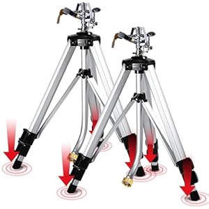 YAMATIC Impact Sprinkler on Tripod Base, 360 Degree Large Area, Heavy Duty Adjustable Pulsator Sprinkler for Lawn Yard and Grass, Spray up to 20-90ft (36inch) Zinc Head, 2Pcs