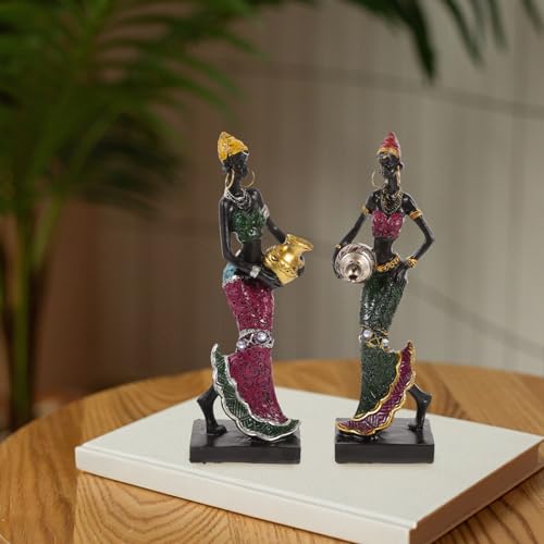 Escultura femenina africana 2 piezas arte resina miniatura 4