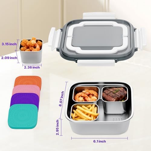 Set of 2 Snackle Box Container Stainless Steel Conntainers with Lids 10 Pack,2 Large Stainless Steel Container(1.5qt) and Set of 8 Snack Containers,Convenient to Carry,Suitable for Picnics and Travel - Thumbnail 3