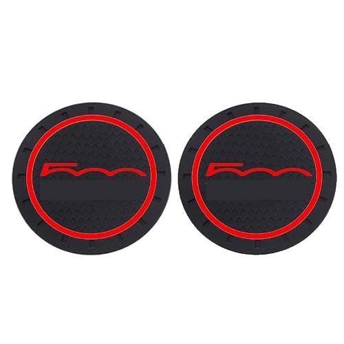 Psl Red Car Cup Holder Insert Anti-Dust Non-Slip Rubber Coaster Mats Compatible For Fi At 500 Cars 2 Pcs With Logo (Red)