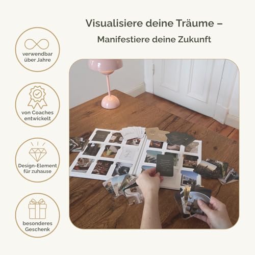 wunschzeit® Vision Board Set 2026 – Manifestiere dein Traumleben | Visionboard mit 200 Bildkarten & Affirmationen | 24-seitiges Workbook für Klarheit, Fokus & Ziele | Geschenkidee für Frauen