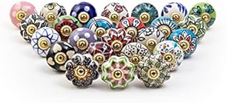 Gałki drzwiowe - Ceramiczne pokrętło drzwi Zestaw 25 Multi Color Cableet i Wnętrze Handmade Szuflady Pull Uchwyt Kuchenny Drzwi Szafy Sprzęt Dresser Blue Ceramery Kwiat Szuflady