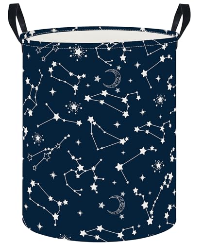 Image of CLOCOR Large Blue Round Laundry Hamper,Kids Toy Storage Basket,Baby Dirty Clothes Nursery Hamper for Boys and Girls,Bedroom,Bathroom,Gift Basket(Starry Sky)