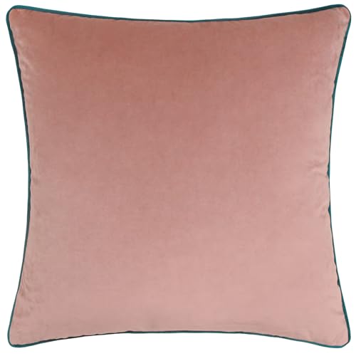furn. Meridian Cushion Cover – Luxury Contrast Piped Velvet Decorative Case (Blush/Teal - 45x45cm)
