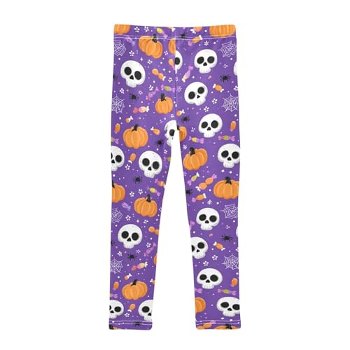 Spider Web Skull Pumpkin Candy Purple Girls Leggings Soft Stretch Workout Yoga Dance Pants for Kids Casual Tights2