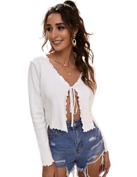 Image of JC JUMMY COUTURE Casual Multicolor Solid Full Sleeve Front Tie Shrug for Women