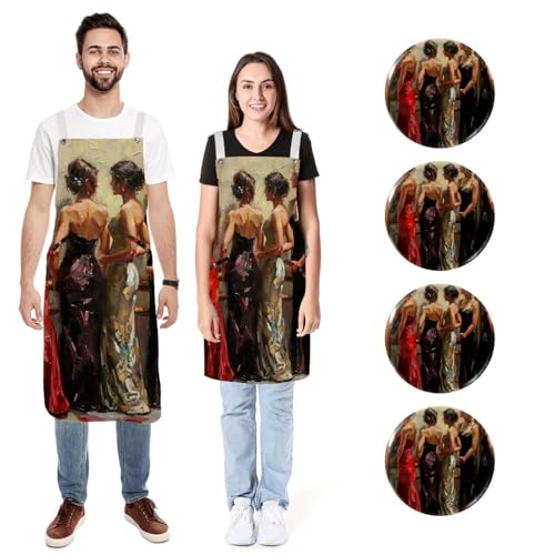 Tabliers de cuisine en lin de qualité avec imprimé artistique raffiné pour chef