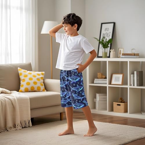 ALAZA Cute Shark Star Pajama Shorts Elastic Waist Casual Sleep Shorts with Pockets Size 6-144