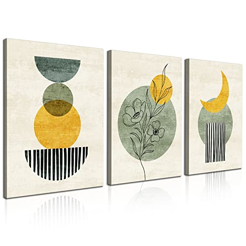 Gisipameis Framed Boho Wall Art Set Of 3 Mid Century Modern Decor Minimalist Sage Green Beige Botanical Boho Bathroom Decor Wall Art Canvas Prints Ready To Hang For Bedroom Living Room 12X16 Inch #TOP28