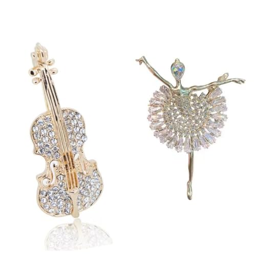 Image of 2 Pieces Fashion Ballerina&Violin&Cherry Blossom&Pipa&Peony Flower Brooch Woman High-end Artistic Temperament Pin Personality Cute Suit Coat With Accessories