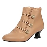 getmorebeauty Women's Ankle Boots Low Heels Lace Buttons Round Toe Side Zipper Vintage Short Boots Autumn Winter（US7,NUDE）