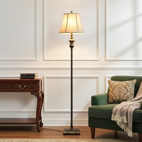 Brightech Sophia LED Floor Lamp, Tall Mid-Century Modern Lamp with Bell Shape Fabric Shade, Great for Bedroom & Living Room Decor - Bronze