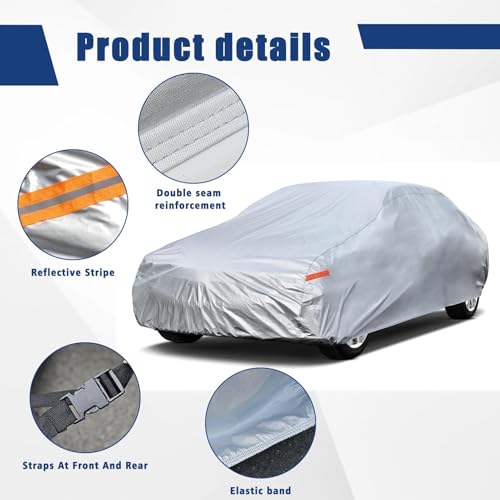 Image of Kayme 6 Layers Car Cover Custom fit for Ford Mustang /Shelby (1964-2025) Waterproof All Weather for Automobiles, Outdoor Full Cover Rain Sun UV Protection.Silver