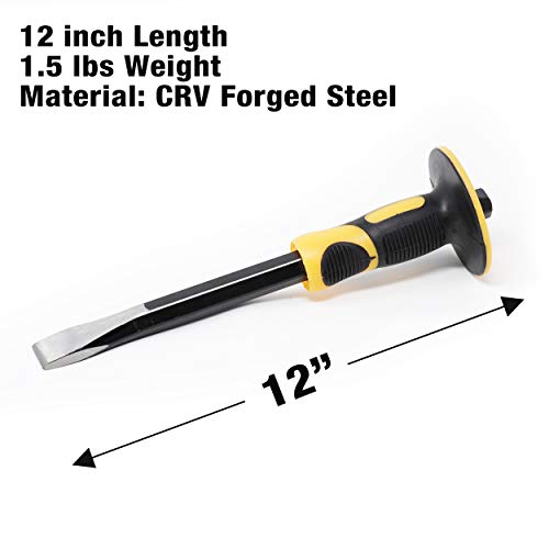 Worksite 12 inches Heavy Duty Masonry Chisel with Hand Protection Flat End for Demolishing Carving Splitting Breaking Hounding