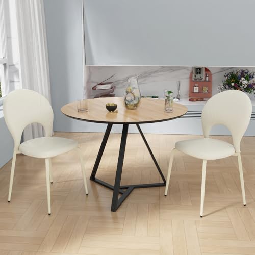 Chleby Juego De 2 Elegantes Sillas Comedor De Cuero Silla Con Asiento Acolchado Et Patas De Metal Sillas Cocina Con Respaldo Silla De Concha Para Comedor, Salón, Dormitorio, Blanco Claro Chleby Juego De 2 Elegantes Sillas Comedor De Cuero Silla Con Asiento Acolchado Et Patas De Metal Sillas Cocina Con Respaldo Silla De Concha Para Comedor, Salón, Dormitorio, Blanco Claro