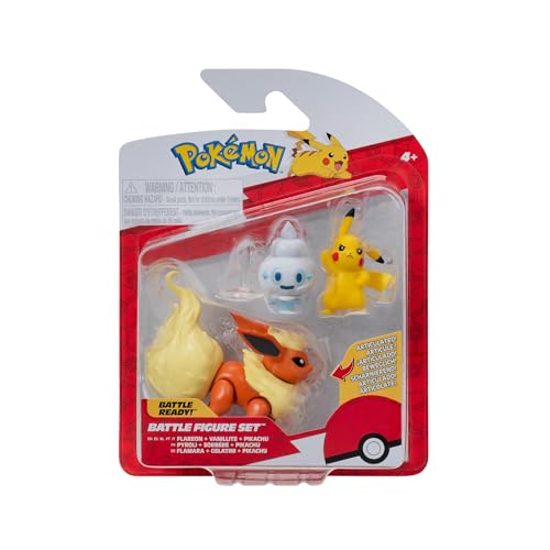 Pokémon Paquete de 3 Figuras de acción Incluye Las Figuras de acción de 5 cm Pikachu y Vanillite, y de 7,5 cm Flareon