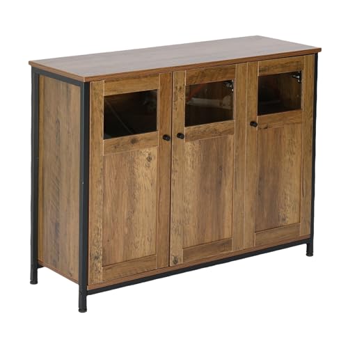 Armario de Cocina Relaxdays con Puertas de Cristal, 75 x 100 x 35 cm, aparador en Estilo Madera, marrón/Negro