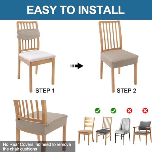 Image of Smiry Waterproof Seat Covers for Dining Room Chairs, No Rear Covers | Stretch Jacquard Removable Washable Chair Seat Slipcovers Protector, Set of 10, Taupe
