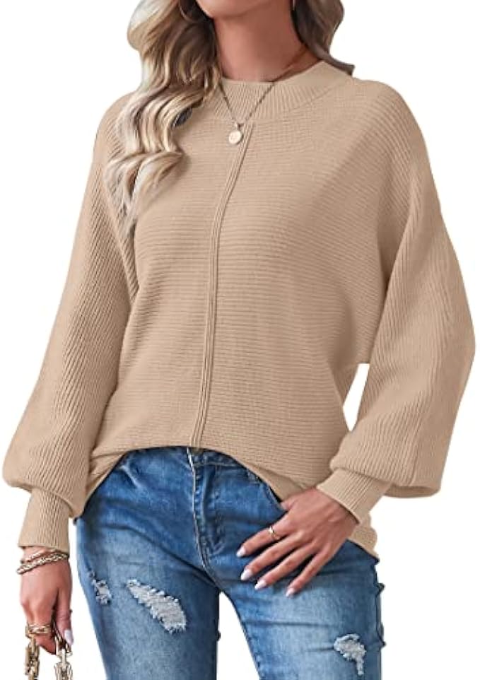 TECREW Women's Batwing Long Sleeve Crew Neck Pullover Sweater Soft Ribbed Knit Sweater Top