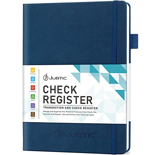 JUBTIC Check Registers for Personal Checkbook(7.5x10″), Large Accounting Ledger for Small Business,Check Register Book Transaction Registers to Track Income & Expense, Bank Account - Navy Blue