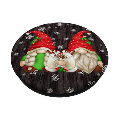 Cute Xmas Egg Nog Coffee And Snowflake Decor Christmas Gnome PopSockets Swappable PopGrip, Black - Image 2