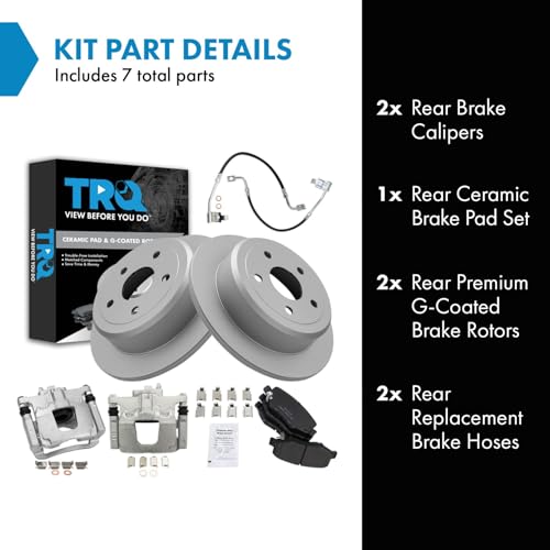 Image of TRQ Rear Brake Pad and Rotor Set Ceramic Coated Rotors Calipers Compatible with 2008-2012 Jeep Wrangler