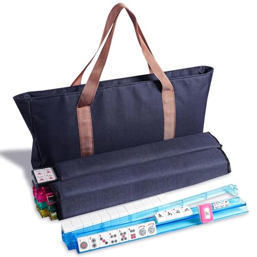 GUSTARIA American Mahjong Game Set, 166 Premium White Tiles, 4 All-in-One Color Rack/Pushers, Complete Mahjongg Set Blue Carrying Bag