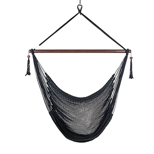 Large Caribbean Hammock Chair - 48 Inch - Polyester - Hanging Chair - Black #TOP1