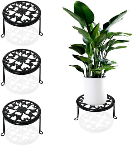 3 Pack Metal Plant Stand Indoor Outdoor, Heavy Duty Flower Pot Stands for Multiple Plants, Black Iron Plant Holder for Planters, Round Plant Shelf for Patio Garden Balcony Living Room