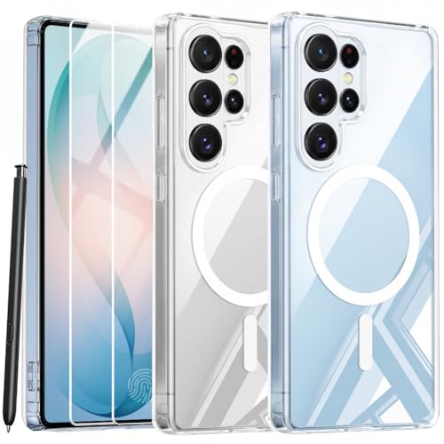 KEKBOXQ Magnetic Case for Samsung Galaxy S26 Ultra with 2X Screen Protector,Clear Phone Cases [Compatible with MagSafe][Anti-Yellowing],Slim Shockproof Protective Cover for Galaxy S 26 Ultra 5G,Clear