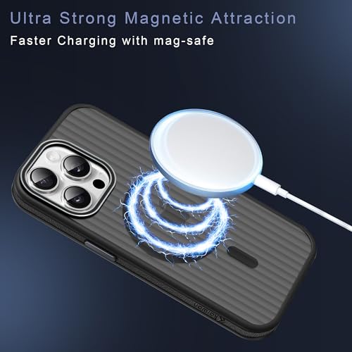 Image of KARWAN Polycarbonate Beam Magnetic Protective Cover Compatible with iPhone 14 Pro Camera & Body Protection|Anti Shock,Scratch Resistant|Precise Cutouts Modern Design|Wireless Charging (Black)