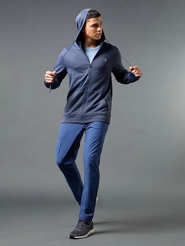 Image of TECHNOSPORT Mens Fleece Slim Fit Solid Regular Fit Hooded Jacket with Techno Warm+, Fast Dry for Winter Use