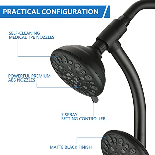 UCLIMAA High Pressure 48-Settings Shower Head with Handheld Shower,Drill-Free 3-Way Diverter for Easy Reach,Adjustable Height Slide Bar Dual Shower Head Combo Set - Matte Black by UCLIMAA - Image 6