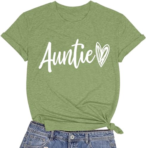 Image of Auntie Women Warm Lovely Love Print Blessing Holiday Summer Ladies Women Casual Short Sleeve T-Shirt.