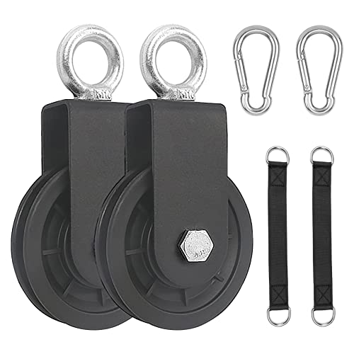 LFJ Lot De 2 Poulies De Déviation En Acier Avec Sangle De Balançoire, Mousqueton, Poulie De Corde De 90 Mm Avec étrier En U