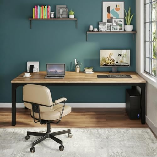 Image of TEKAVO Simplon Large Executive Computer Table | Meeting Table | Conference Table | Two Person Desk | Large Office Table | Long Work Desk | 200 CM Long x 70 CM Wide | Brown Wood | Metal - DIY