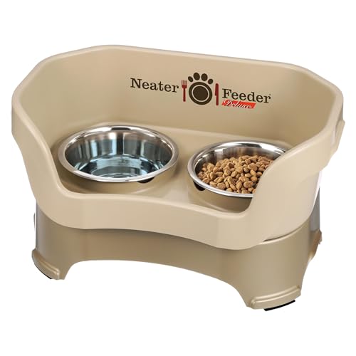 Neater Pet Brands Neater Feeder Deluxe Mess Proof Dog Bowls Elevated for Medium Dogs 19-40 lbs Made in USA No Spill Raised Dog Food Bowl Stand Feeding Station Food and Water Bowl Set Cappuccino