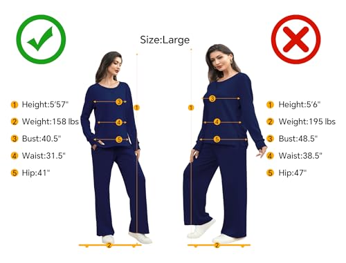 EYZH Women's 2-Piece Lounge Set,Travel Outfits - Long Sleeve Crewneck & Wide-Leg Pants Tracksuits, Side Slit Fall Loungewear2