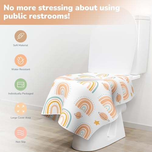 30 Pack Toilet Seat Covers Disposable, Individually Wrapped for Travel, Large Waterproof Potty Covers for Kids and Adults,Toddler Potty Training for Public Restroom, Airplane, Trip - Rainbow - 3